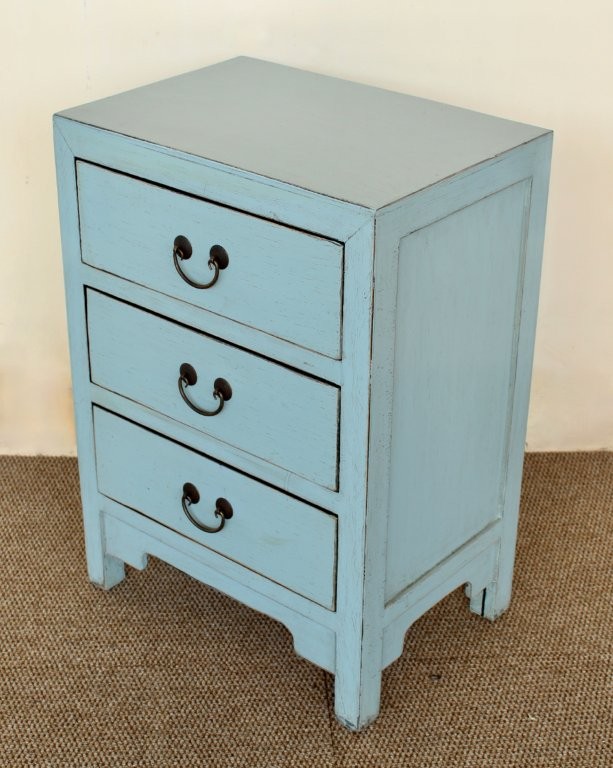Blue Grey 3 Drawer Bedside